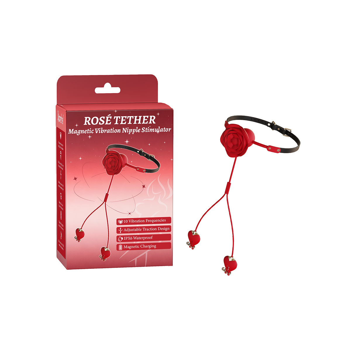 Aiersha Rose Tether: Magnetic Vibration Nipple Stimulator & Traction Clamps