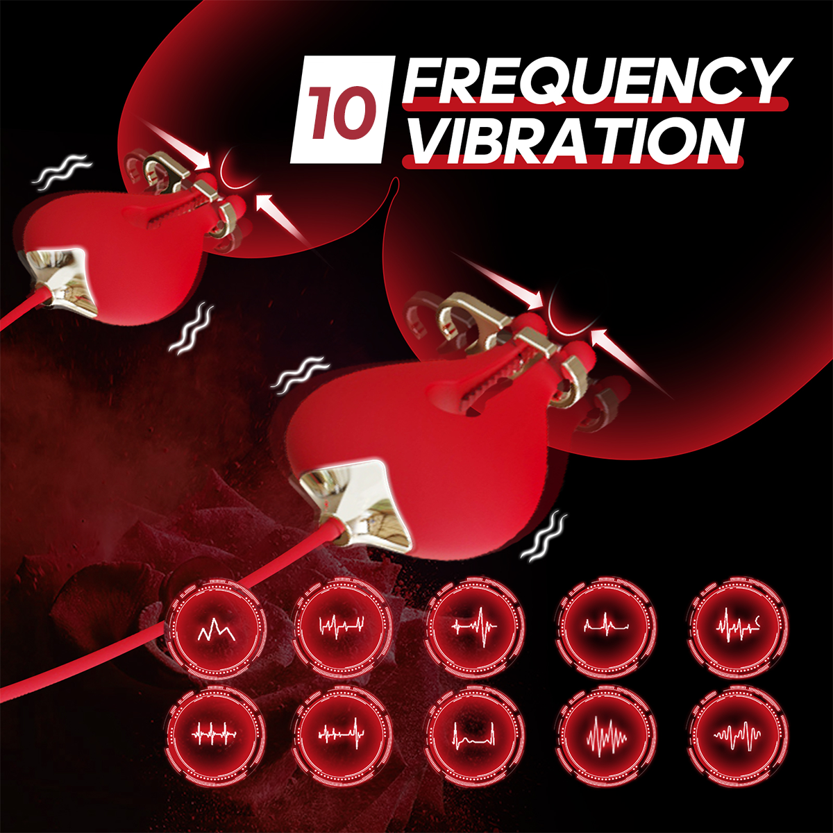 Aiersha Rose Tether: Magnetic Vibration Nipple Stimulator & Traction Clamps