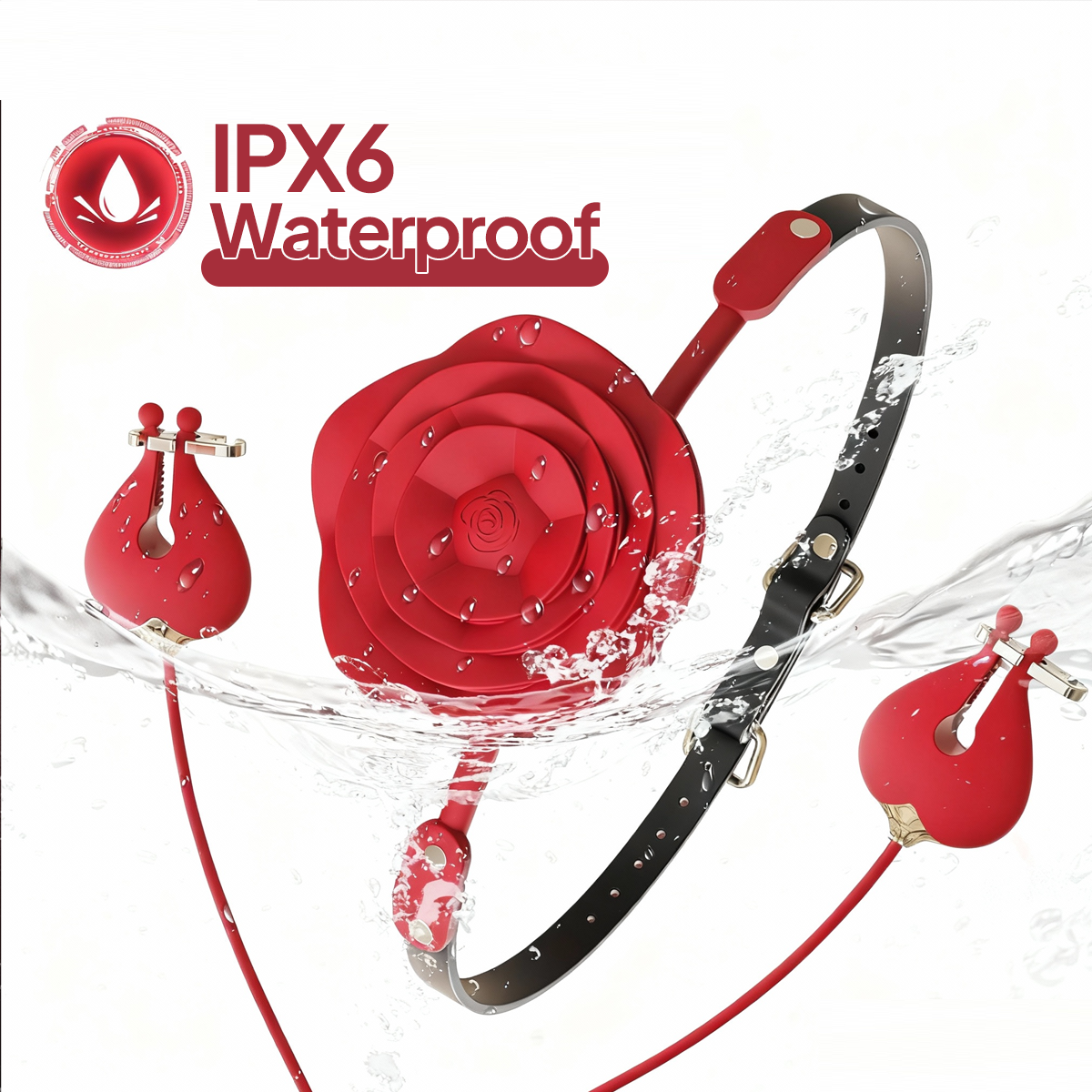 Aiersha Rose Tether: Magnetic Vibration Nipple Stimulator & Traction Clamps