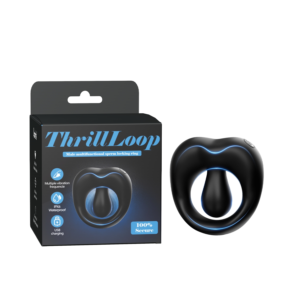 Aiersha ThrillLoop: Male Multifunctional Sperm Locking Ring (Black)