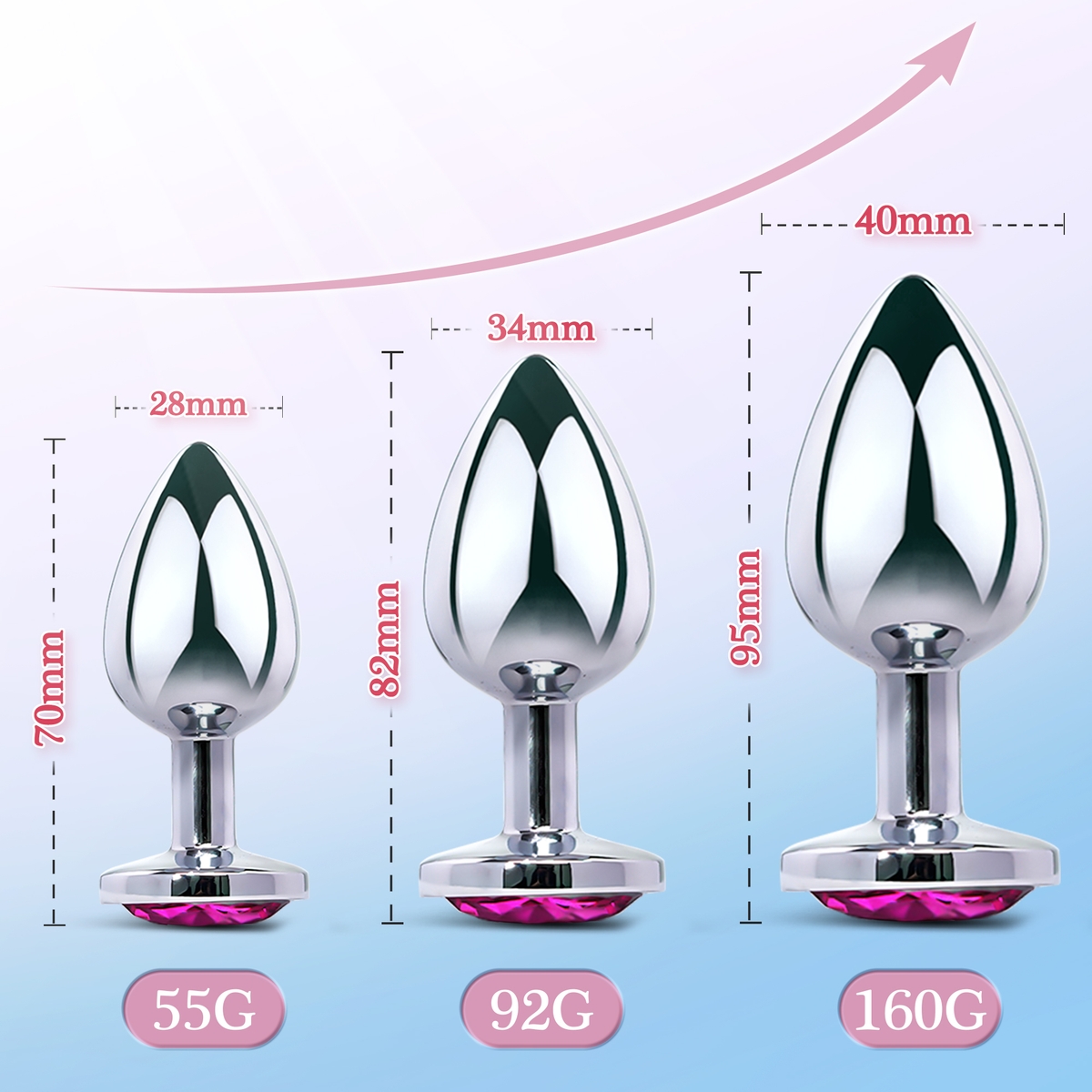 Aiersha Cristal Spire Rose Red: Metal Anal Toy Three-Piece Set