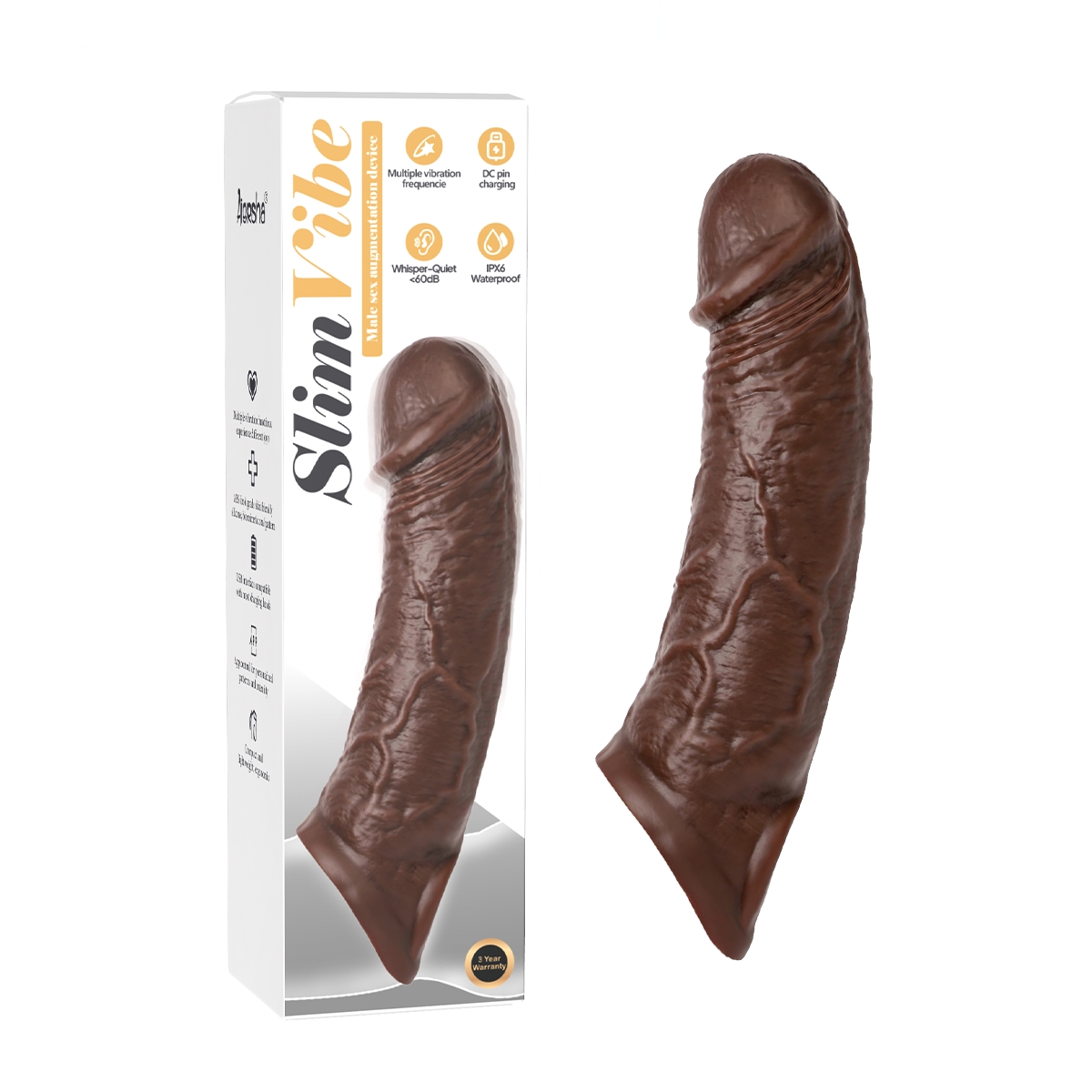 Aiersha Slim Vibe: Vibrating Penis Sleeve for Enhanced Girth & Sensation (Brown)