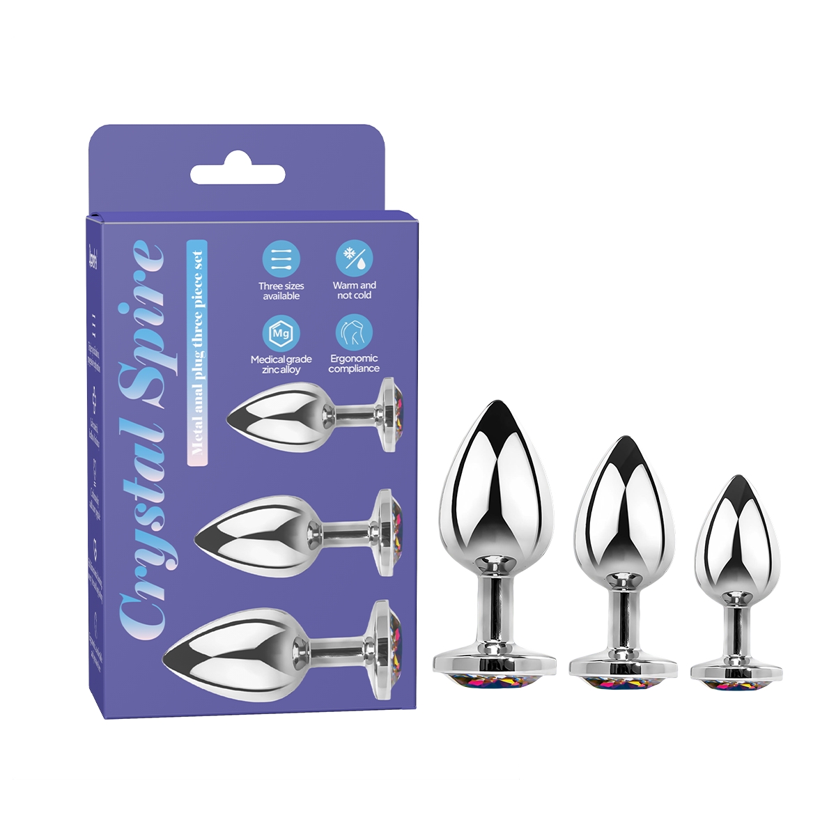 Aiersha Cristal Spire: 3er-Set Metall-Analplugs