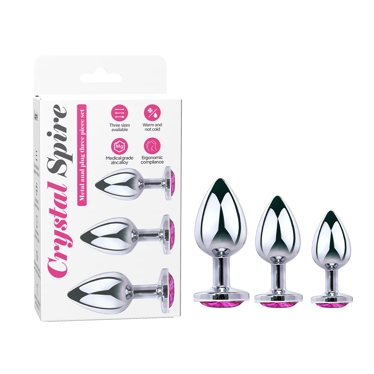Aiersha Cristal Spire Rose Red: Metal Anal Toy Three-Piece Set